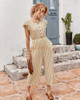High Waist V Neck Short Sleeve Striped Button Long Jumpsuit
