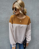 Long Sleeve Color Block Knit Crew Neck Patchwork Casual Loose Pullover Sweaters