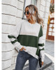 Long Sleeve Crew Neck Color Block Knit Pullover Sweaters Top