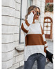 Long Sleeve Crew Neck Color Block Knit Pullover Sweaters Top
