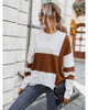 Long Sleeve Crew Neck Color Block Knit Pullover Sweaters Top