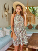 Ruffle Hem Sleeveless Summer Swing Beach Halter Neck Floral Print Dresses