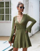 Knitted Slim Knee-Length Long Sleeve V Neck  A-Line Sweater Dress