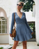 Knitted Slim Knee-Length Long Sleeve V Neck  A-Line Sweater Dress
