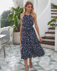 Backless Boho Beach Long Halter Neck Floral Maxi Polka Dot Sleeveless Dress with Belt Backless Boho Beach Long Halter Neck Floral Maxi Polka Dot Sleeveless Dress with Belt