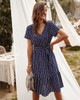 V Neck Short Sleeve Striped Midi Dress with Belt V Neck Short Sleeve Striped Midi Dress with Belt