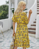 V Neck Flower Print Ruffle Short Sleeve Mini Floral Dress