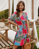 Printed Deep V-Neck Summer Beach Bohemian Sundress Loose Short Mini Dress