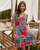 Printed Deep V-Neck Summer Beach Bohemian Sundress Loose Short Mini Dress