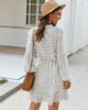 Boho V Neck Long Sleeve Ruffle Mini Polka Dot Button Down Dress
