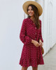 Boho V Neck Long Sleeve Ruffle Mini Polka Dot Button Down Dress