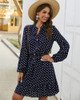 Boho V Neck Long Sleeve Ruffle Mini Polka Dot Button Down Dress