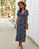 Cotton Short Sleeve V Neck Floral Print Casual Bohemian Midi Dresses