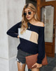 Long Sleeve Shirt Lightweight Color Block Women's Off The Shoulder Sweater