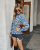 Floral Print High Neck Puff Long Sleeve Chiffon Blouse