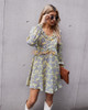 Floral Printed V-Neck Flare Long Sleeve Ruffle Hem Dress Floral Printed V-Neck Flare Long Sleeve Ruffle Hem Dress