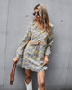 Floral Printed V-Neck Flare Long Sleeve Ruffle Hem Dress Floral Printed V-Neck Flare Long Sleeve Ruffle Hem Dress