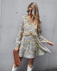 Floral Printed V-Neck Flare Long Sleeve Ruffle Hem Dress Floral Printed V-Neck Flare Long Sleeve Ruffle Hem Dress