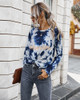 Tie Dye Tops Floral Scoop Casual Blouses Long Sleeve Shirt