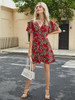 Casual V Neck Floral Print Short Sleeve A Line Short Dress Casual V Neck Floral Print Short Sleeve A Line Short Dress
