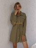 Long Sleeve Button Drawstring Modest Work Casual Midi Dress