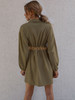 Long Sleeve Button Drawstring Modest Work Casual Midi Dress