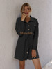 Long Sleeve Button Drawstring Modest Work Casual Midi Dress