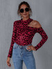 Women's Leopard Print Tops Cold Shoulder Long Sleeve Shirt Cutout Loose Tee