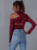 Women's Leopard Print Tops Cold Shoulder Long Sleeve Shirt Cutout Loose Tee