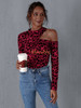 Women's Leopard Print Tops Cold Shoulder Long Sleeve Shirt Cutout Loose Tee
