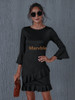 Long Sleeve Ruffle Tie Waist Swing Dress Casual Sweater Dress