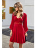Velvet Party Dresses Plunge 3/4 Sleeve Elegant A Line Swing Skater Dress