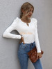 Casual Long Sleeve V Neck  Crop Tee T Shirt Blouse Pullover