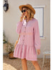 Button Front Dress Long Sleeve V-Neck Casual  Swing Dress