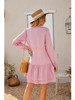 Button Front Dress Long Sleeve V-Neck Casual  Swing Dress