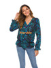 V Neck Long Sleeve Shirt Print Loose Blouse Tops V Neck Long Sleeve Shirt Print Loose Blouse Tops
