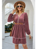 Velvet Women Long Sleeve A Line V Neck Dress