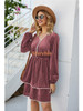 Velvet Women Long Sleeve A Line V Neck Dress