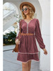 Velvet Women Long Sleeve A Line V Neck Dress
