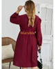 Long Sleeve Loose Casual Plus Size Burgundy Belt Dress