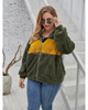 Zipper Cozy Oversized Fluffy Fleece Plus Size Color Block Pullover Outwear Jacket Coat