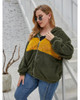 Zipper Cozy Oversized Fluffy Fleece Plus Size Color Block Pullover Outwear Jacket Coat
