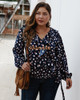 Plus Size Tops Blouses Ruffle Long Sleeve Polka Dot V Neck Shirt