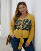 Color Block Camouflage Long Sleeve V Neck Shirts Tops Casual Loose Blouse