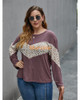 Color Block Pullover Leopard Print Sweatshirt Plus Size Long Sleeve Loose Shirts Tops