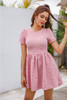 Stretchy A Line Swing Flared Short Sleeve Pink Dress