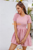 Stretchy A Line Swing Flared Short Sleeve Pink Dress