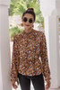 Printed Stand Collar Long Sleeve Workwear Blouse Top Shirts