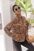 Printed Stand Collar Long Sleeve Workwear Blouse Top Shirts