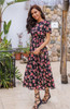 Short Sleeve Keyhole  Floral Print Flowy Party Maxi Dress